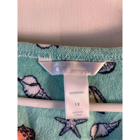 Adonna woman 1x coverup sleepwear robe? zipper aqua seashells new - Picture 3 of 8